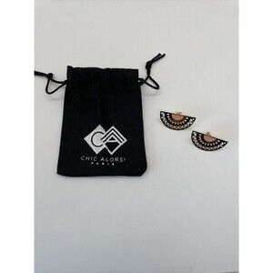 Chic Alors Paris Gold Tone Half Moon Filigree Pink Enamel Detail Earrings Boho